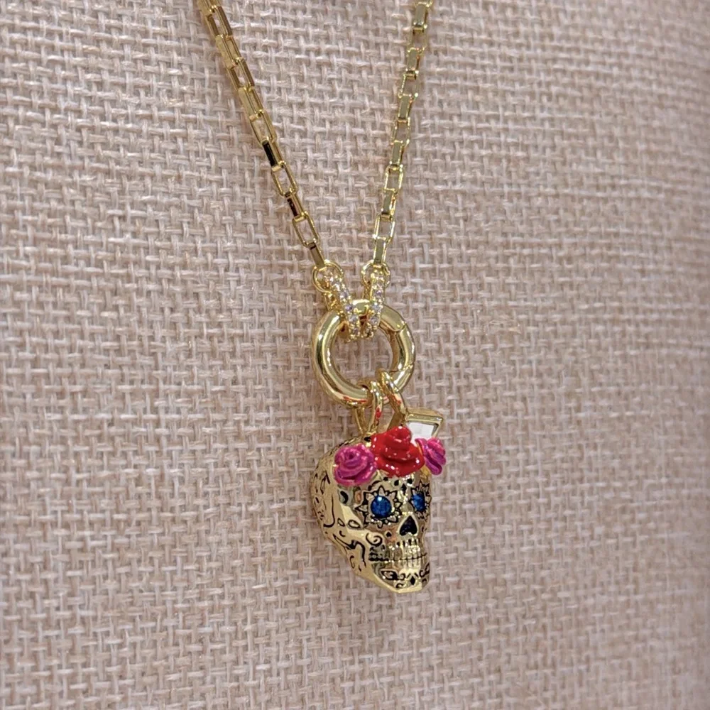 Alex and Ani Calavera Sugar Skull Gold Necklace - Picture 2 of 10